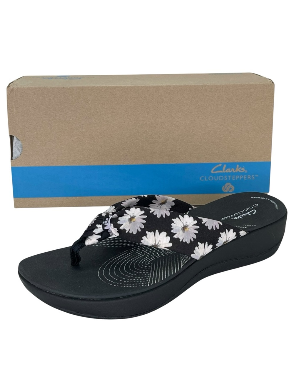 Clarks Arla Glison Black Floral Cloudsteppers Womens Thong Sandals Size 11M - Picture 13 of 13